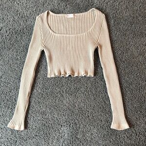 Altar’d State Cream Ribbed Long Sleeve Top